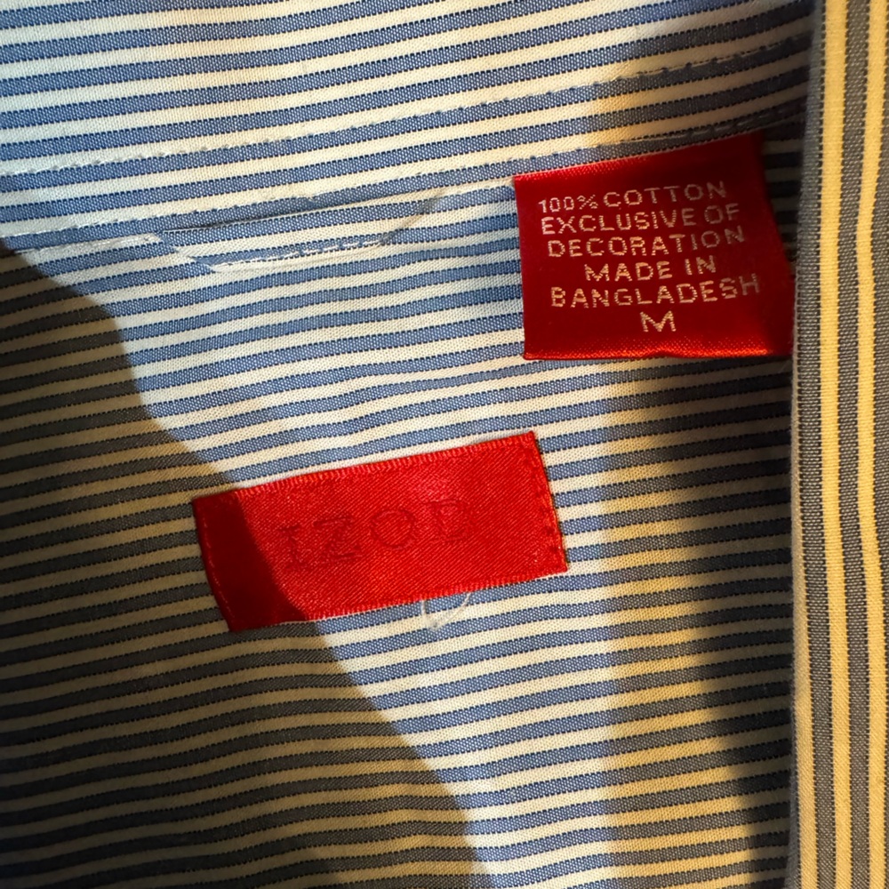 IZOD Men's Blue Striped Button Up Short Sleeve Shirt NWOT - Picture 2 of 10